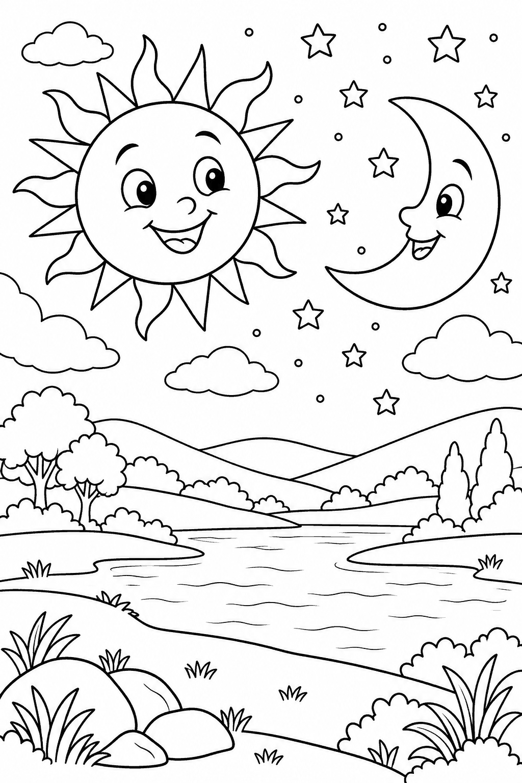 Desenho para colorir: O sol e a lua