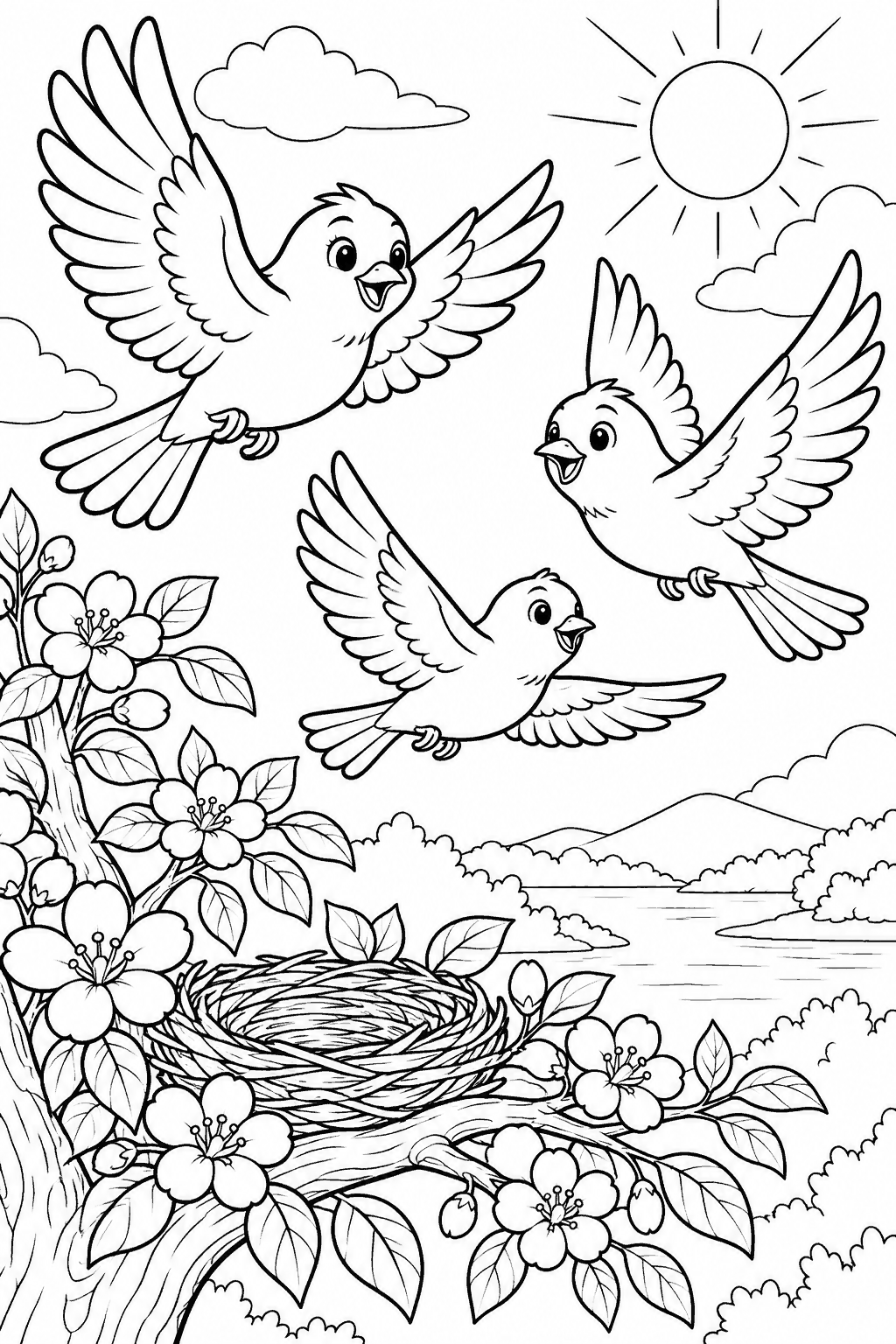 Desenho para colorir: Aves do céu