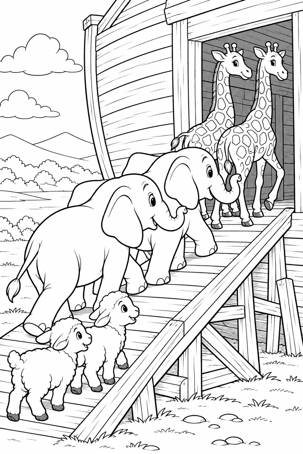 Desenho para colorir: Animais entrando na arca