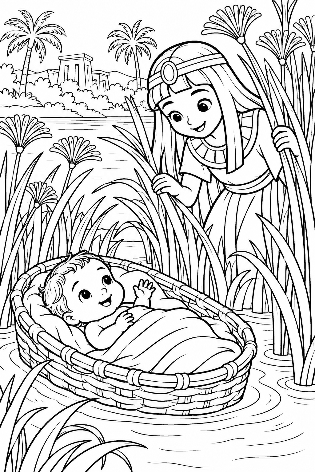 Desenho para colorir: Moisés no cestinho