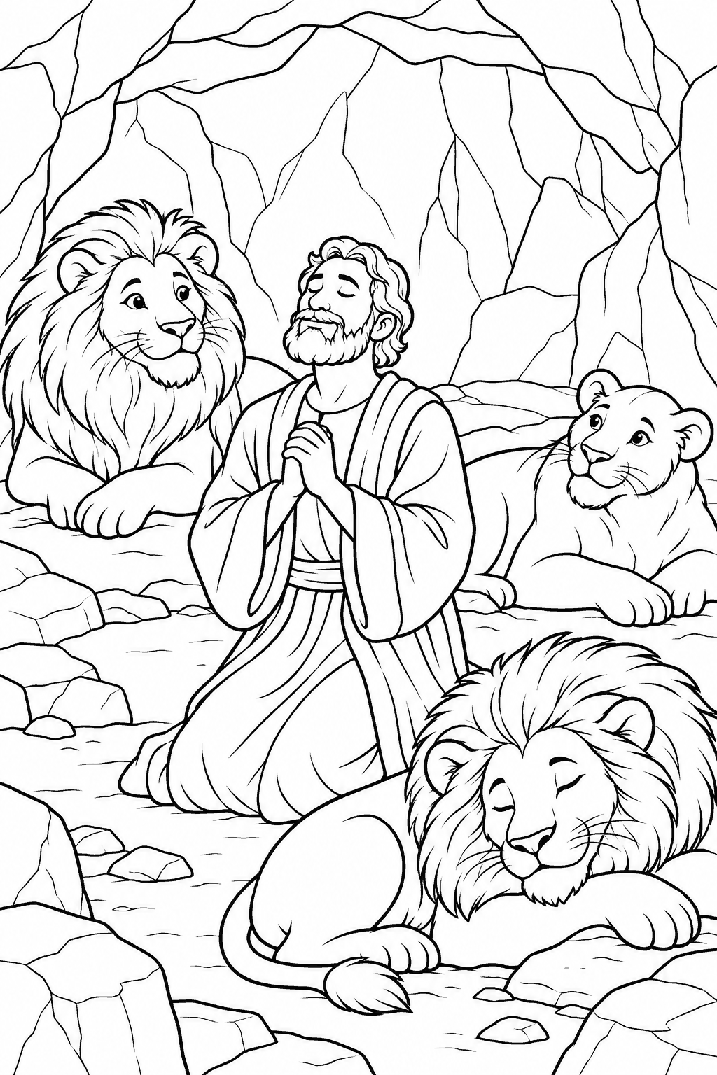 Desenho para colorir: Daniel e os leões