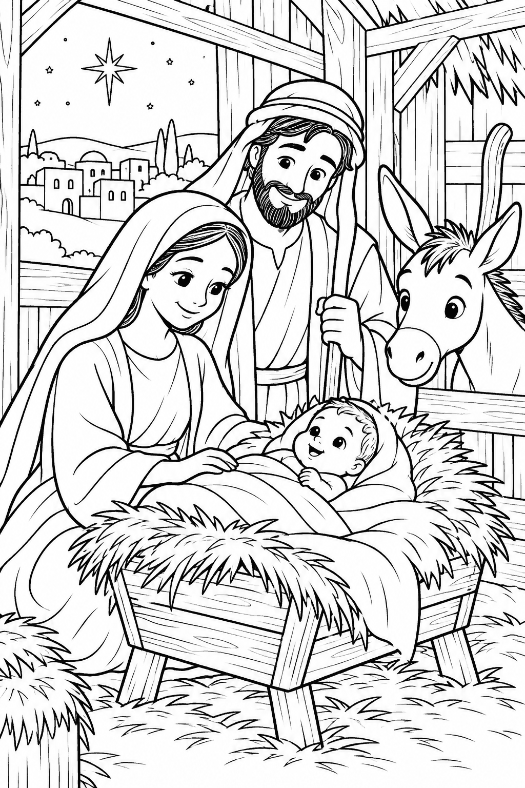 Desenho para colorir: O nascimento de Jesus