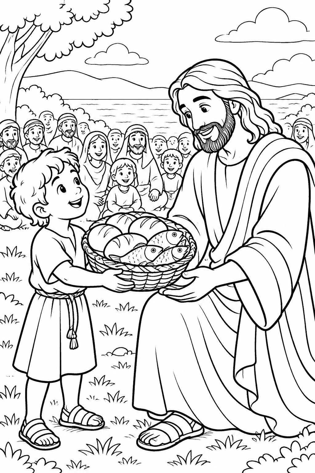 Desenho para colorir: Pães e peixes