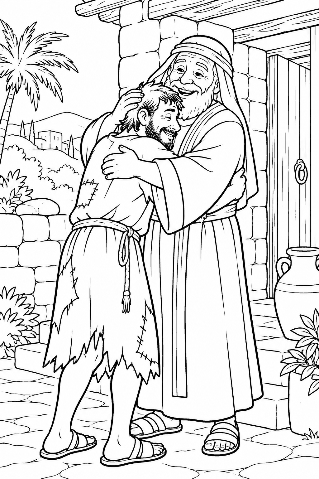 Desenho para colorir: O abraço do pai