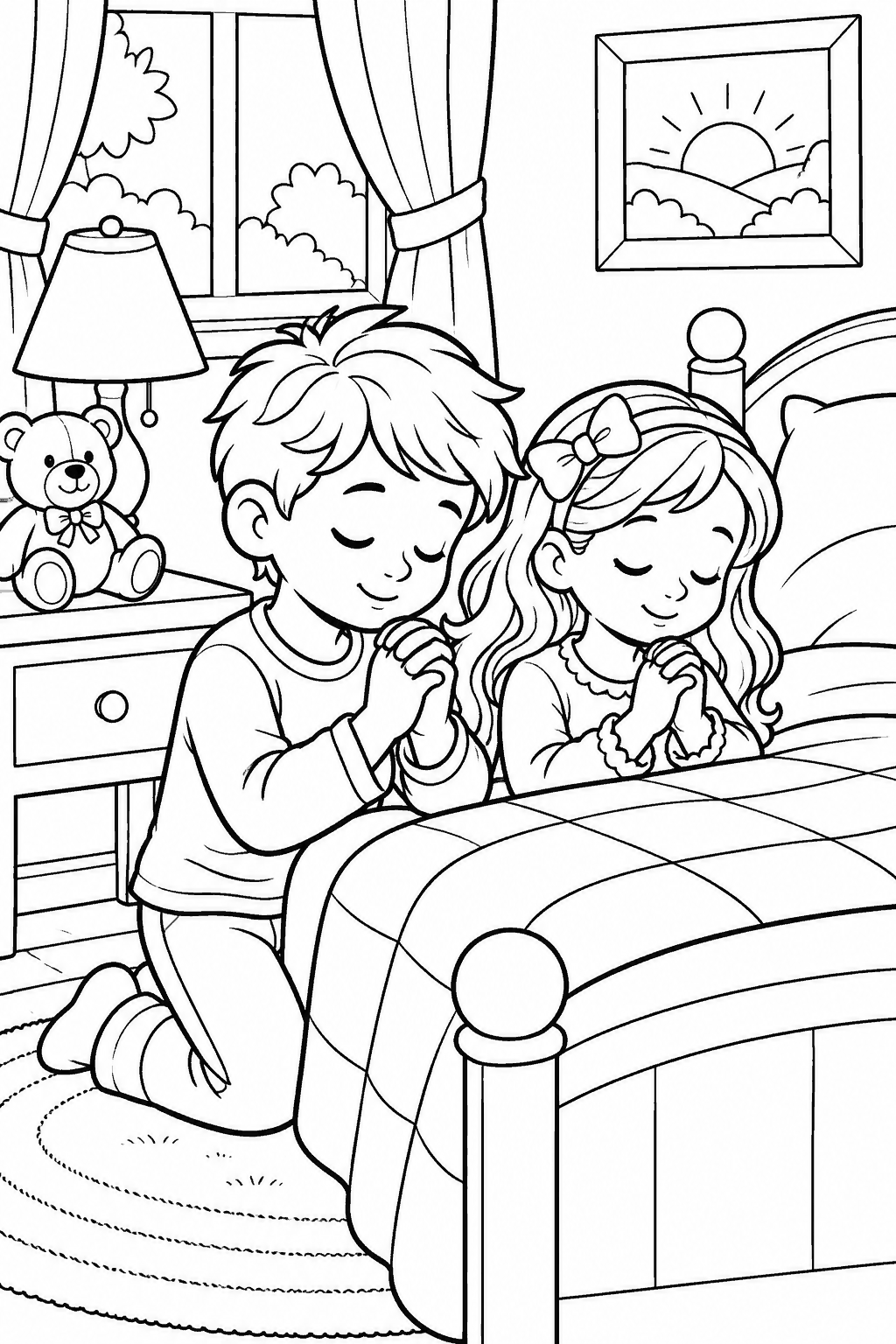 Desenho para colorir: Um momento de oração